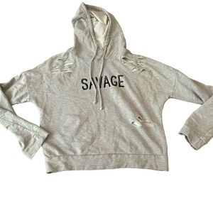 Savage Destroyed Cropped Hoodie Wet Seal Size Small